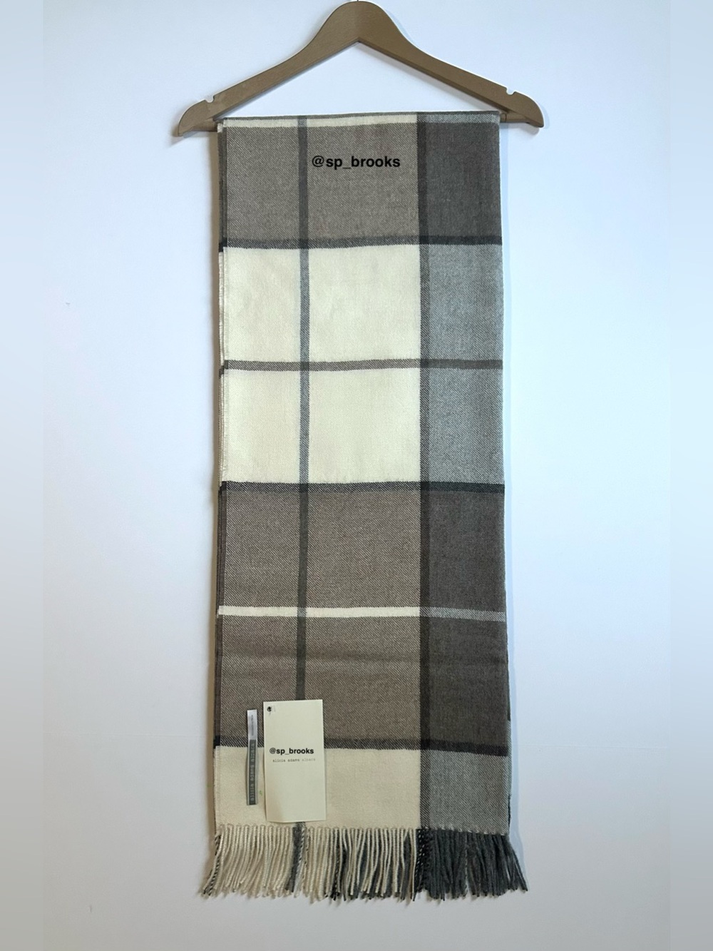 🎁Alicia Adams Baby Alpaca Throw Blanket Check Pattern -51"x71"- Cream Gray & Tan